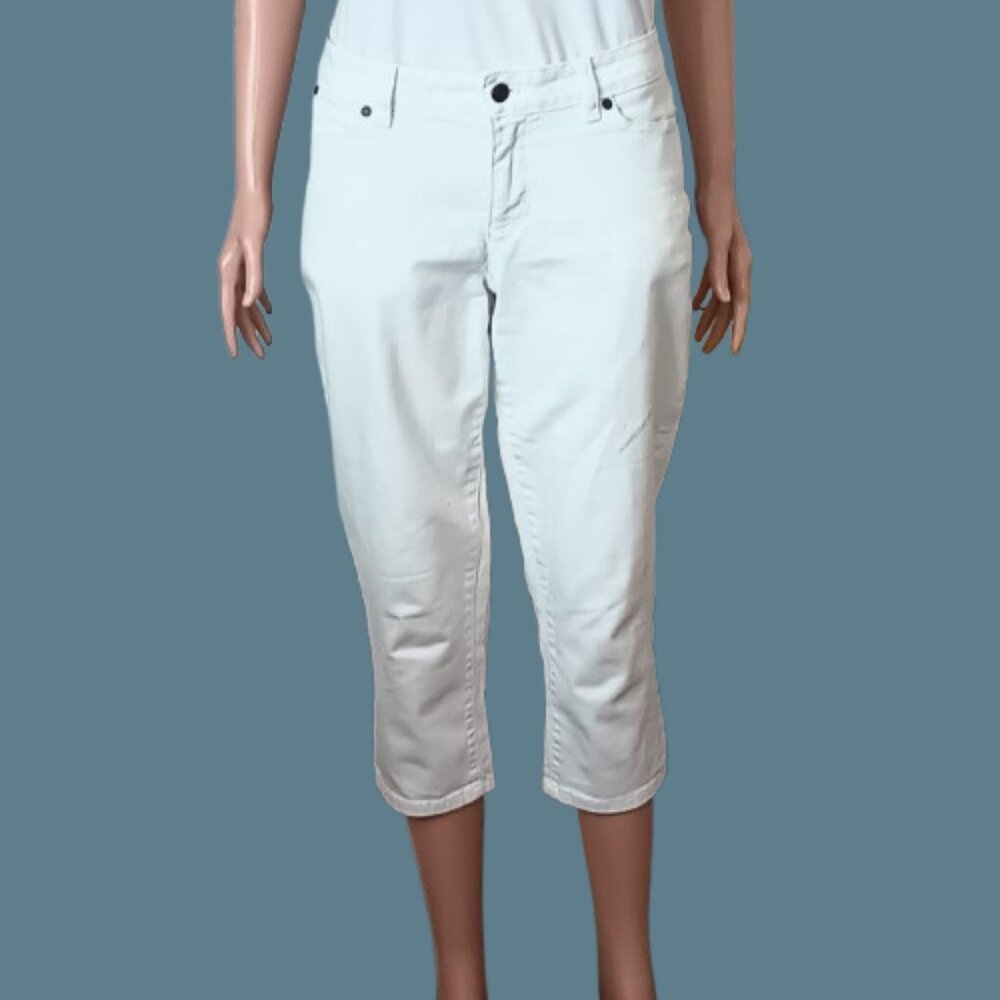 Talbots Petite Curvy Capri Pants 8P Women's White Crop Mid Rise Jeans Stretch